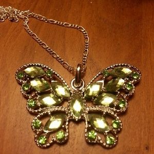 NEW 16" STERLING GREEN CRYSTAL BUTTERFLY NECKLACE